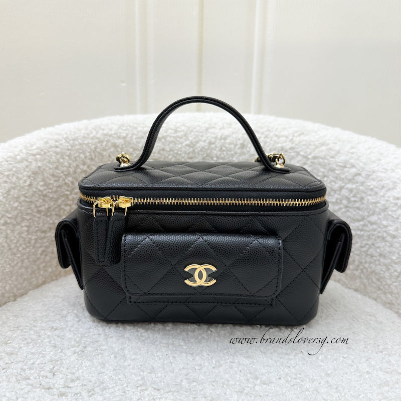 Chanel Multi Pocket Vanity Case Bag Black Caviar and LGHW