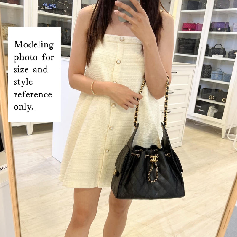 Chanel 25 Small Hobo Bag in Black Caviar and AGHW (Model: AS5293)