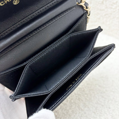 Chanel 23K Micro Clutch / Card Holder on Chain in Black Satin and LGHW