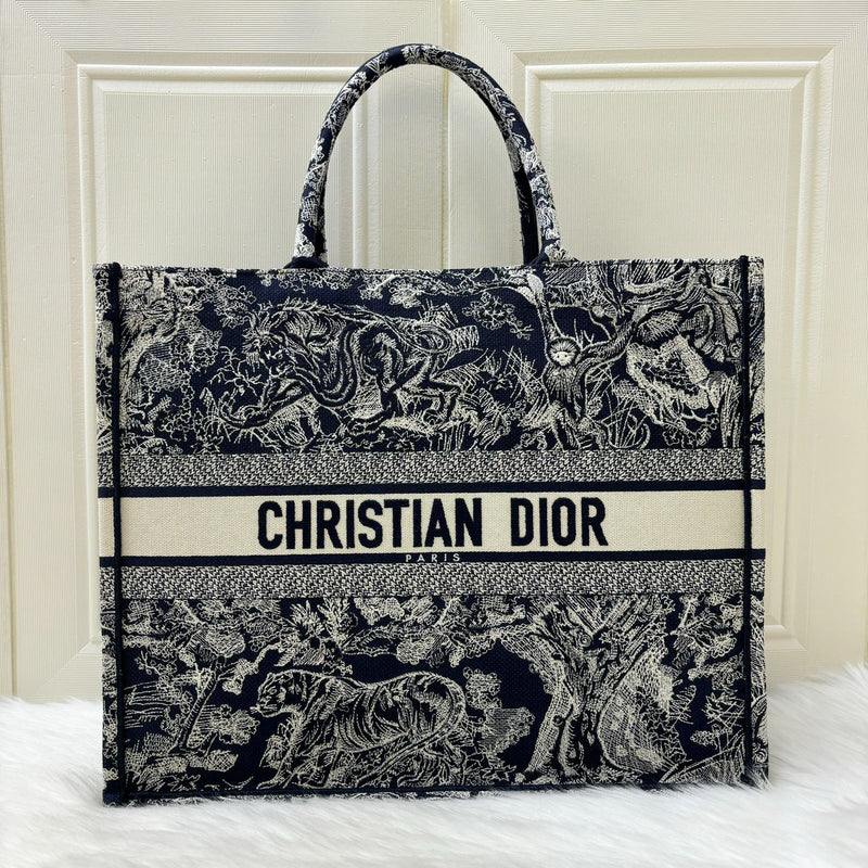 Dior Large Book Tote in Dark Blue Reverse Toile De Jouy Canvas