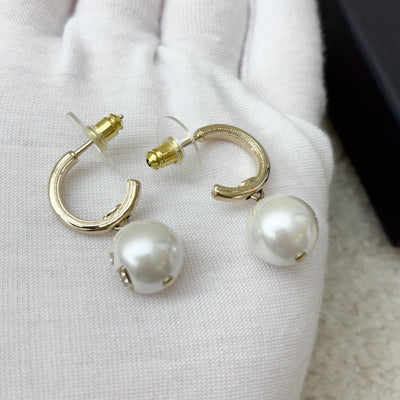 Chanel 22S Pearl with Crystals Studded CC Logo Earrings in LGHW