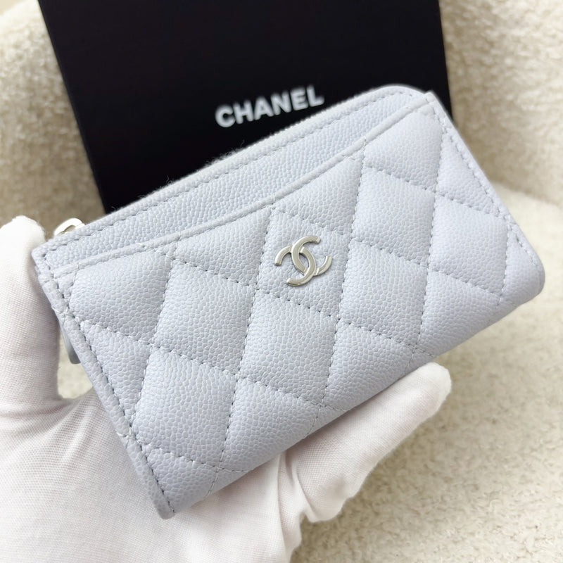 Chanel Zipped Card Holder with Coin Compartment in Light Blue Caviar and LGHW