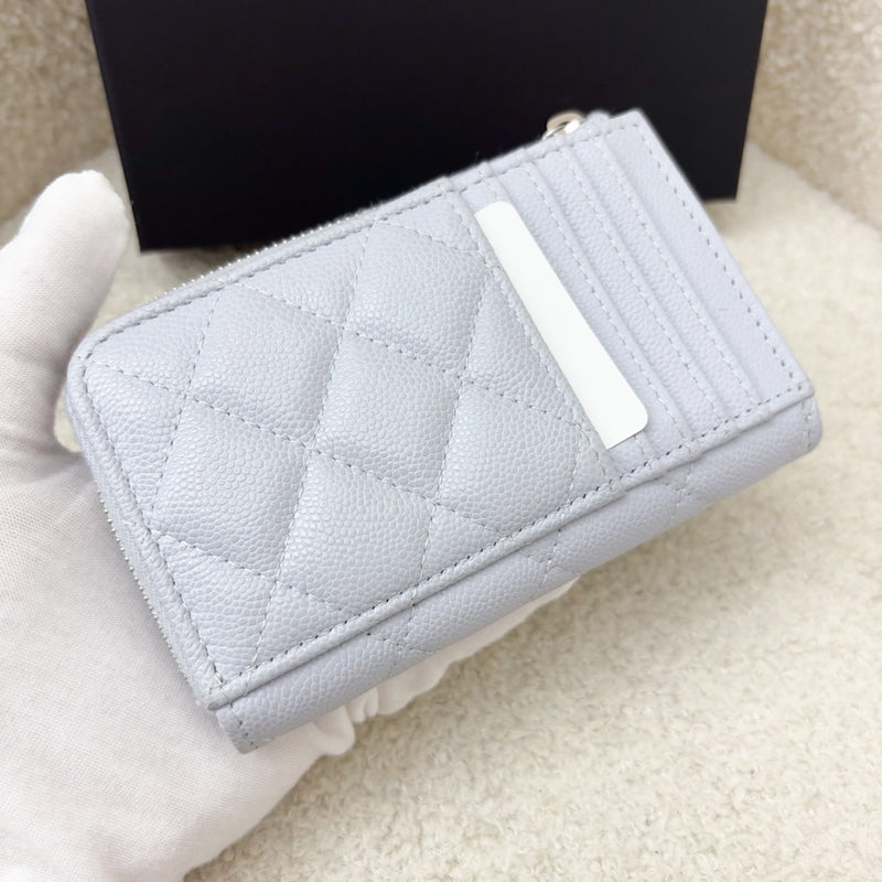 Chanel Zipped Card Holder with Coin Compartment in Light Blue Caviar and LGHW