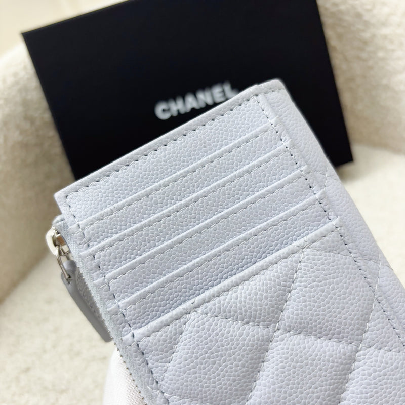 Chanel Zipped Card Holder with Coin Compartment in Light Blue Caviar and LGHW