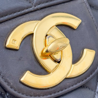 Chanel Vintage Jumbo / Maxi Flap with XL CC Logo in Black Lambskin and 24K Gold-Plated HW