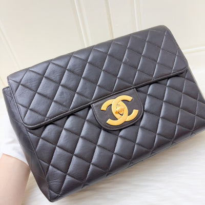 Chanel Vintage Jumbo / Maxi Flap with XL CC Logo in Black Lambskin and 24K Gold-Plated HW