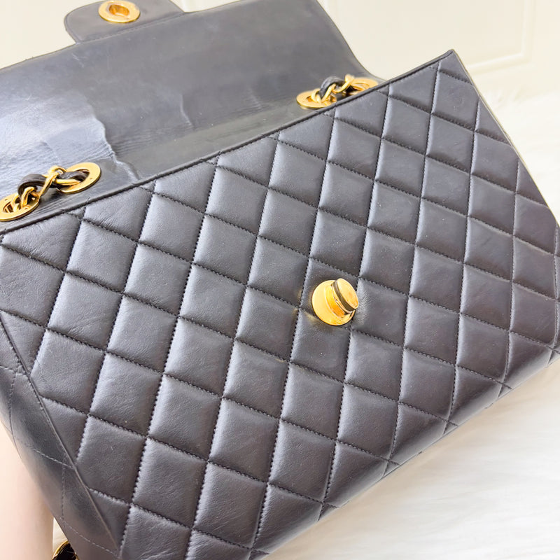 Chanel Vintage Jumbo / Maxi Flap with XL CC Logo in Black Lambskin and 24K Gold-Plated HW