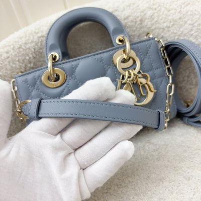 Dior Micro Lady D-Joy Bag in Cloud Blue Cannage Lambskin and LGHW