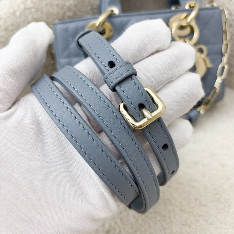 Dior Micro Lady D-Joy Bag in Cloud Blue Cannage Lambskin and LGHW