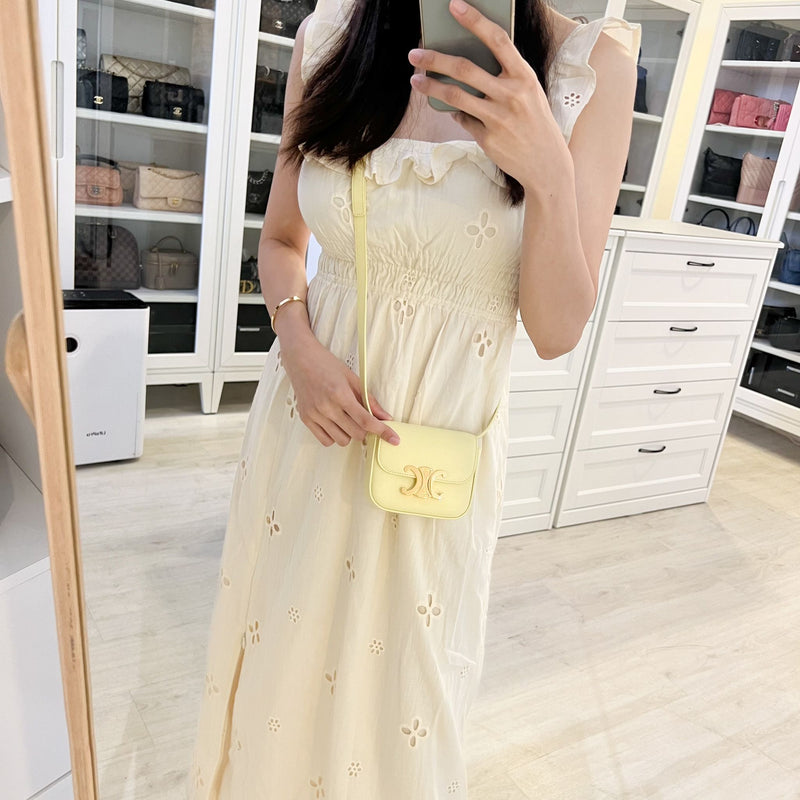 Celine Triomphe Mini Claude Flap Bag in Light Yellow Shiny Calfskin and GHW