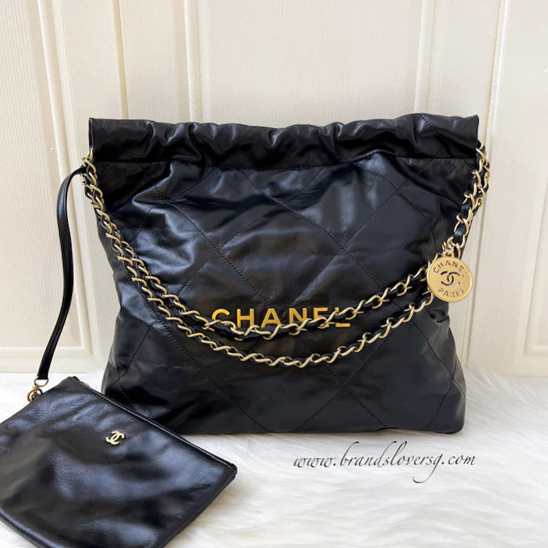 Chanel 22 Small Hobo Bag in Black Calfskin and AGHW