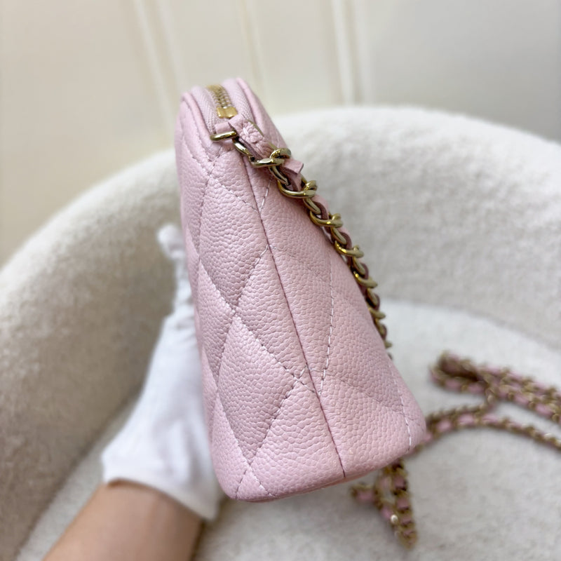 Chanel 24K Medium Pouch / Clutch with Chain in Sakura Pink Caviar and LGHW (Model: AP4016)