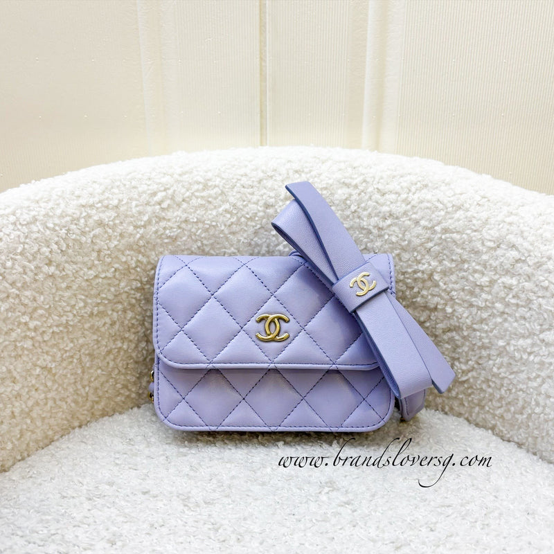 Chanel 21K Ribbon Micro Flap Bag in Lilac Lambskin and AGHW