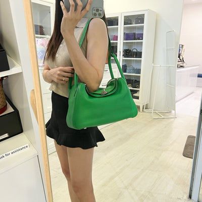 Hermes Lindy 30 in Bambou Green Clemence Leather and PHW