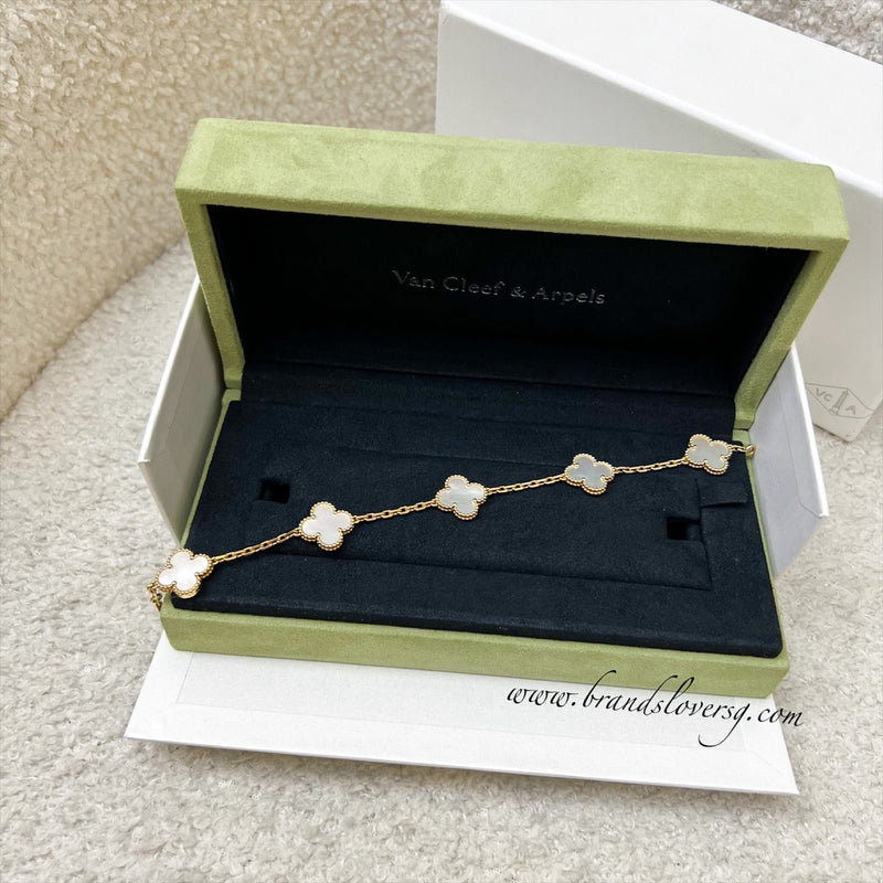 [Local Set - Oct 2023] Van Cleef & Arpels VCA Vintage Alhambra 5 Motifs Bracelet with Mother of Pearl MOP in 18K Yellow Gold (Ref: VCARA41800)