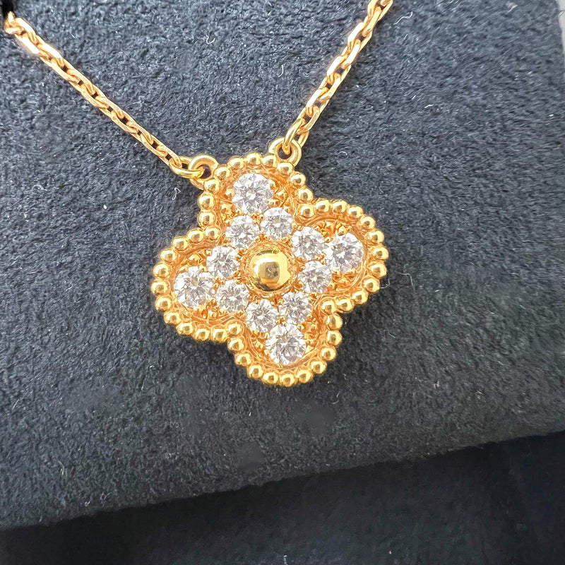 [Local Set - 2021] Van Cleef & Arpels VCA Vintage Alhambra Pendant, Paved with Round Diamonds in 18K Rose Gold (Ref: VCARP2R300)