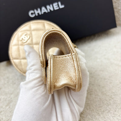 Chanel 2024 VIP Gift Round Pouch and Airpods Holder Bag Charm in Metallic Gold Lambskin and LGHW