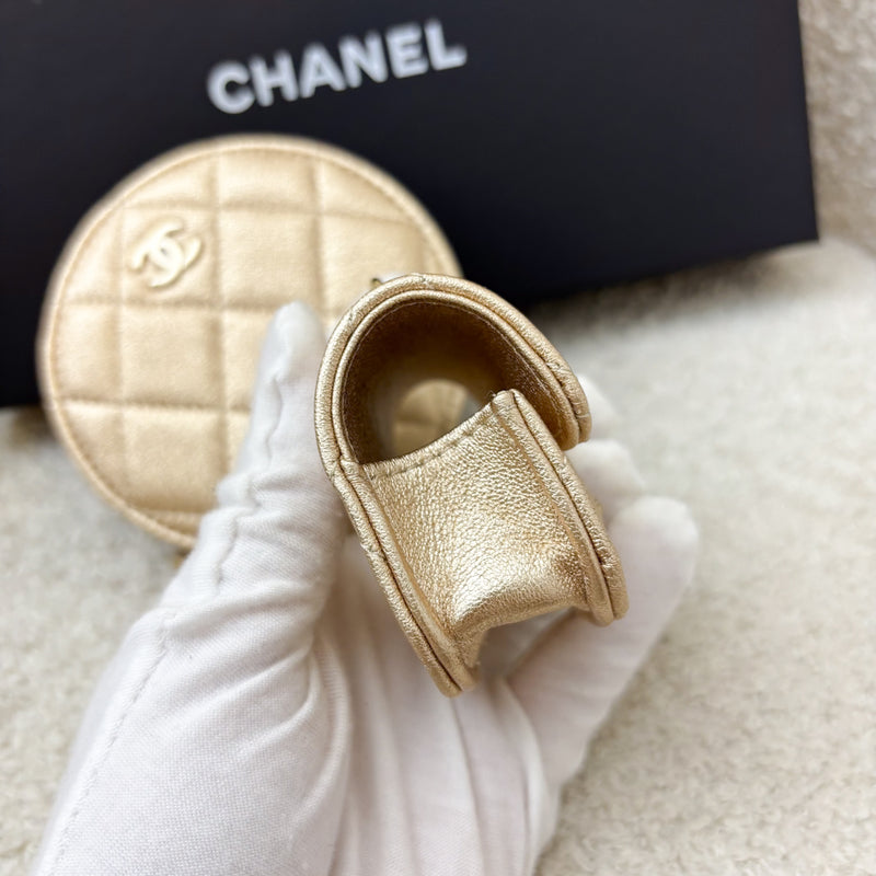 Chanel 2024 VIP Gift Round Pouch and Airpods Holder Bag Charm in Metallic Gold Lambskin and LGHW