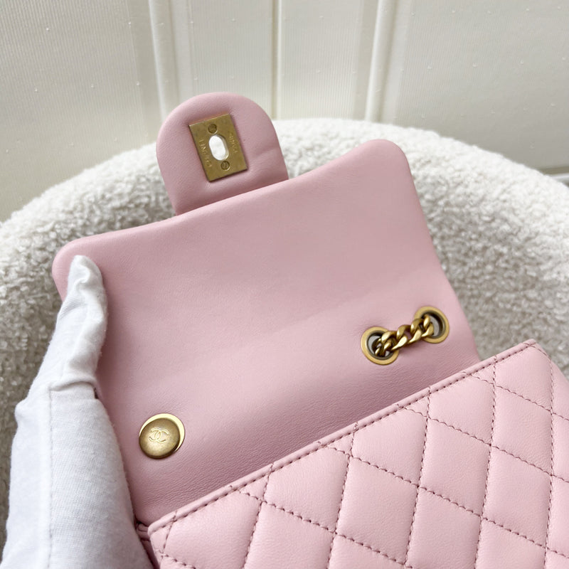 Chanel 23S Camellia Adjustable Chain Square Mini Flap Bag in Sakura Pink Lambskin and AGHW