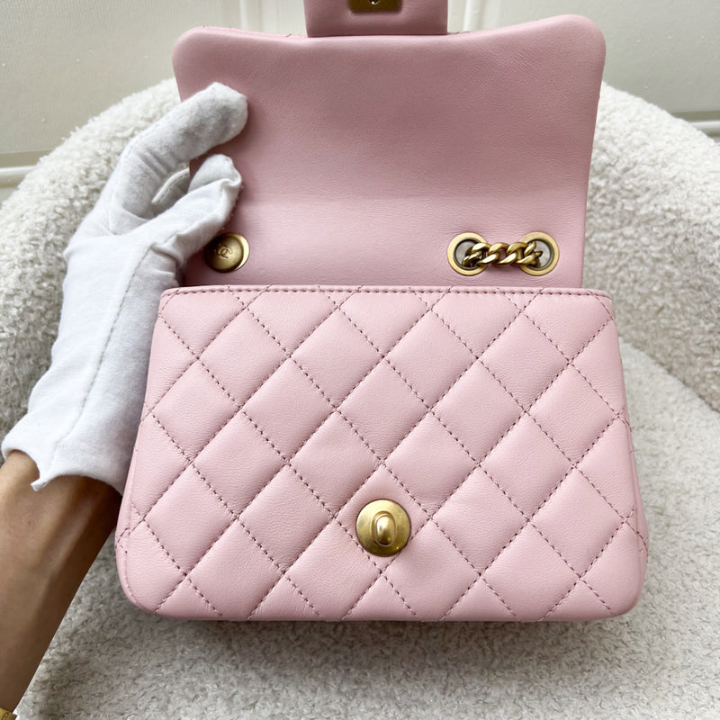 Chanel 23S Camellia Adjustable Chain Square Mini Flap Bag in Sakura Pink Lambskin and AGHW