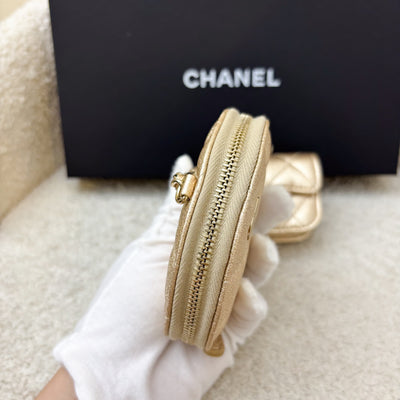 Chanel 2024 VIP Gift Round Pouch and Airpods Holder Bag Charm in Metallic Gold Lambskin and LGHW