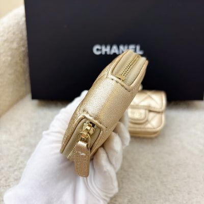 Chanel 2024 VIP Gift Round Pouch and Airpods Holder Bag Charm in Metallic Gold Lambskin and LGHW