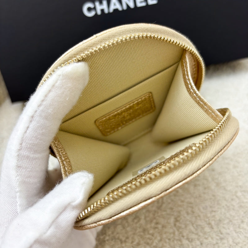 Chanel 2024 VIP Gift Round Pouch and Airpods Holder Bag Charm in Metallic Gold Lambskin and LGHW