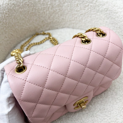 Chanel 23S Camellia Adjustable Chain Square Mini Flap Bag in Sakura Pink Lambskin and AGHW