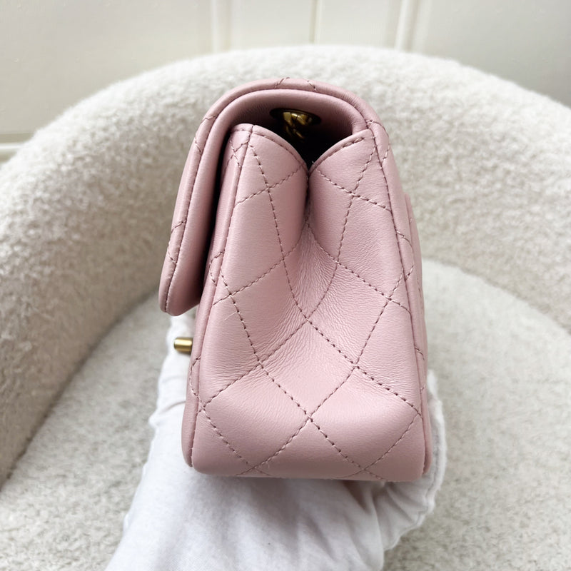 Chanel 23S Camellia Adjustable Chain Square Mini Flap Bag in Sakura Pink Lambskin and AGHW