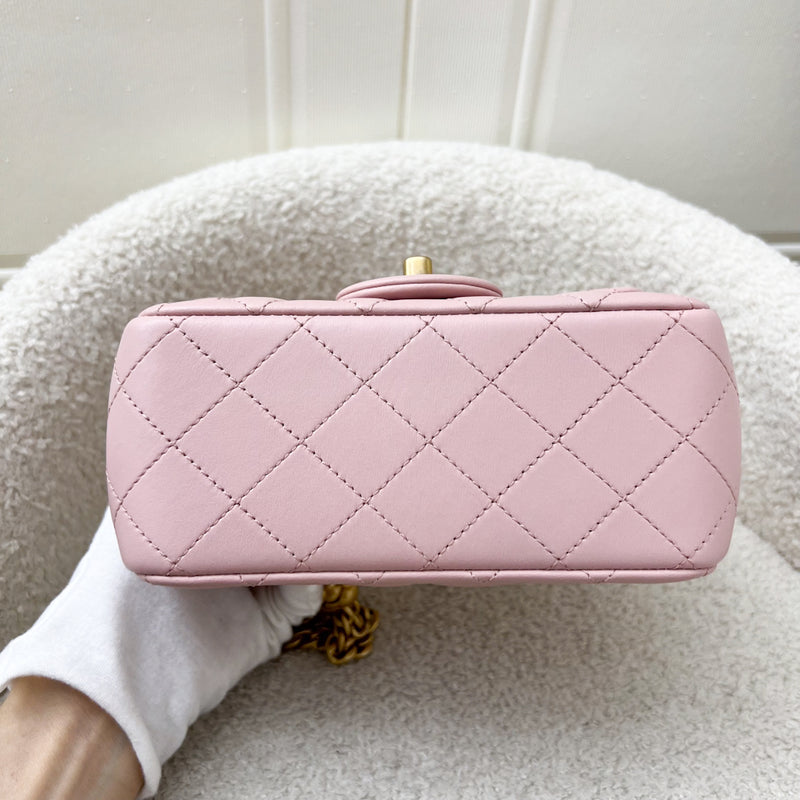 Chanel 23S Camellia Adjustable Chain Square Mini Flap Bag in Sakura Pink Lambskin and AGHW