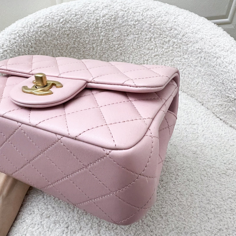 Chanel 23S Camellia Adjustable Chain Square Mini Flap Bag in Sakura Pink Lambskin and AGHW