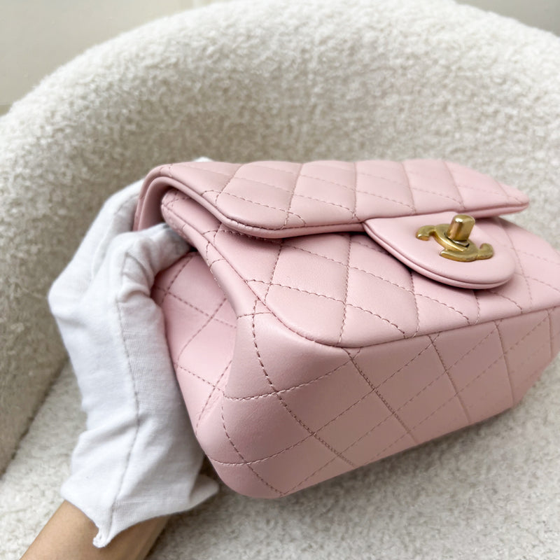 Chanel 23S Camellia Adjustable Chain Square Mini Flap Bag in Sakura Pink Lambskin and AGHW