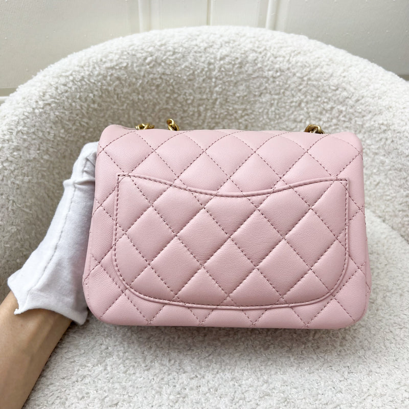 Chanel 23S Camellia Adjustable Chain Square Mini Flap Bag in Sakura Pink Lambskin and AGHW