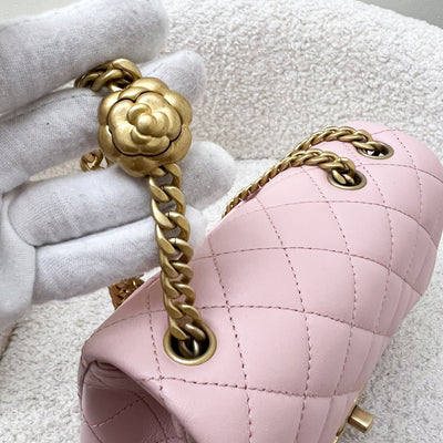 Chanel 23S Camellia Adjustable Chain Square Mini Flap Bag in Sakura Pink Lambskin and AGHW