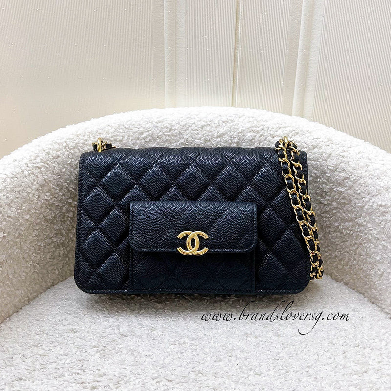 Chanel 22A Seasonal Wallet on Chain WOC in Black Caviar and GHW