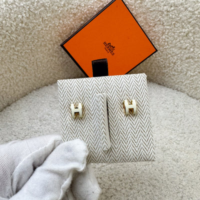 Hermes Mini Pop H Earrings in White Blanc Enamel GHW