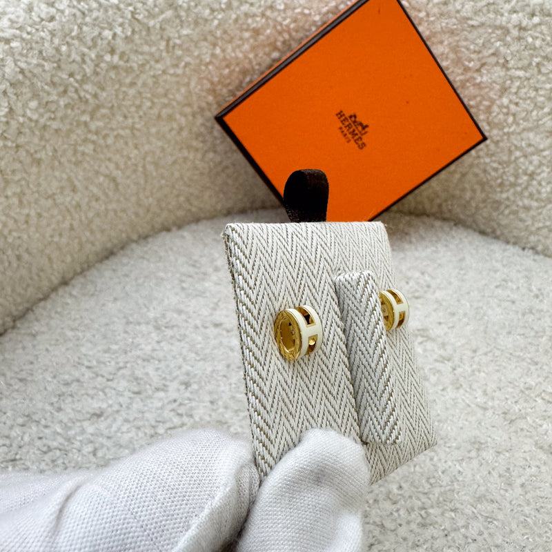 Hermes Mini Pop H Earrings in White Blanc Enamel GHW