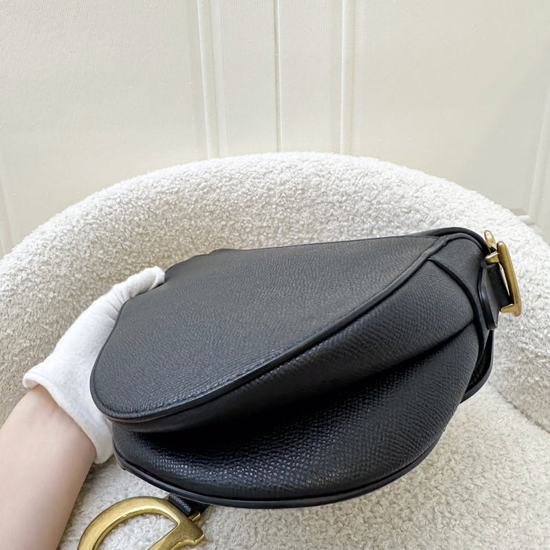 Dior Medium Saddle Bag with Strap in Black Grained Calfskin and AGHW