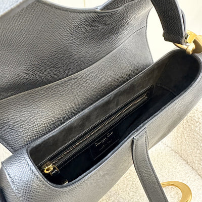 Dior Medium Saddle Bag with Strap in Black Grained Calfskin and AGHW