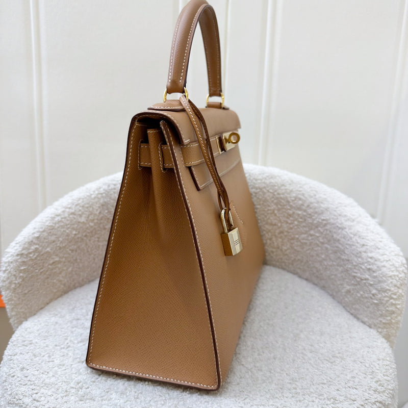 Hermes Vintage Kelly 28 Sellier in Natural Courcheval Leather and GHW