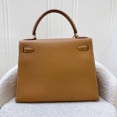 Hermes Vintage Kelly 28 Sellier in Natural Courcheval Leather and GHW