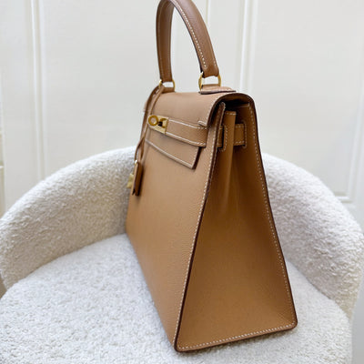 Hermes Vintage Kelly 28 Sellier in Natural Courcheval Leather and GHW