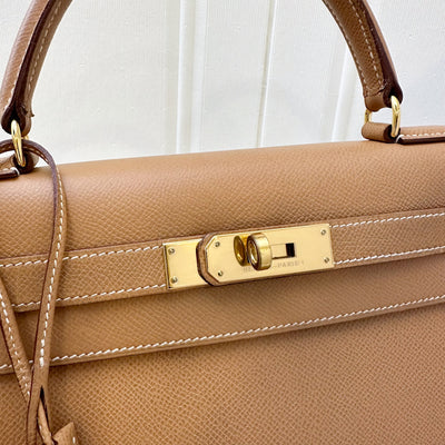 Hermes Vintage Kelly 28 Sellier in Natural Courcheval Leather and GHW