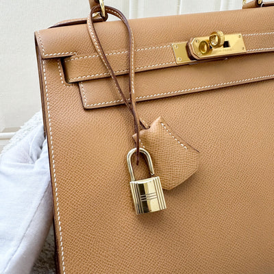 Hermes Vintage Kelly 28 Sellier in Natural Courcheval Leather and GHW