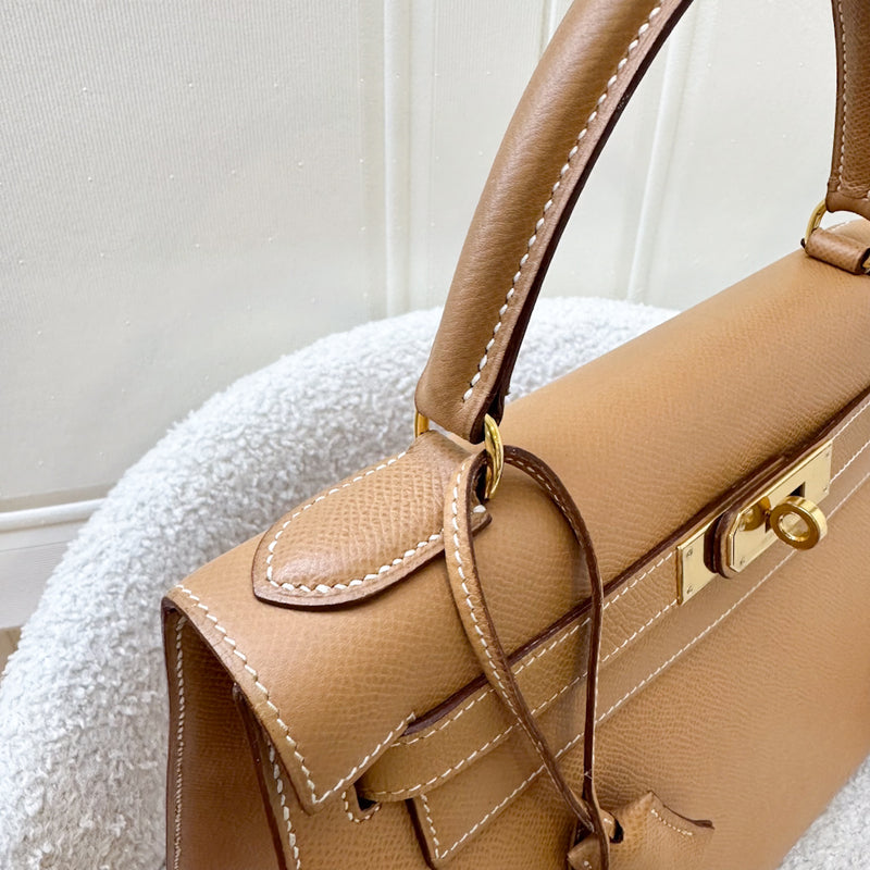 Hermes Vintage Kelly 28 Sellier in Natural Courcheval Leather and GHW