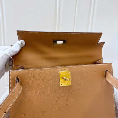 Hermes Vintage Kelly 28 Sellier in Natural Courcheval Leather and GHW