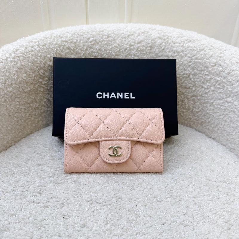 Chanel Classic Snap Card Holder in 24C Pink / Beige Caviar and LGHW