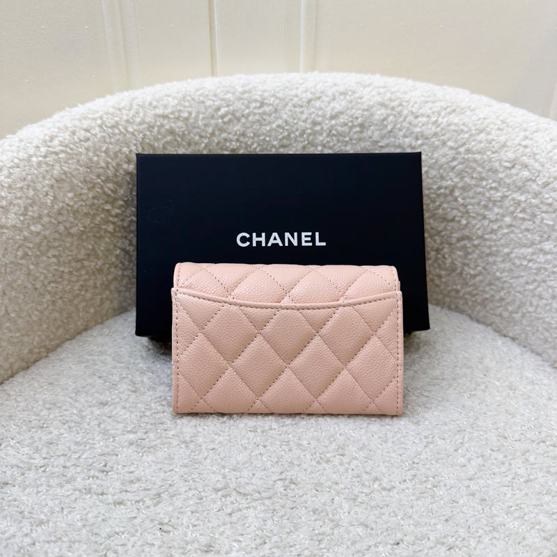 Chanel Classic Snap Card Holder in 24C Pink / Beige Caviar and LGHW