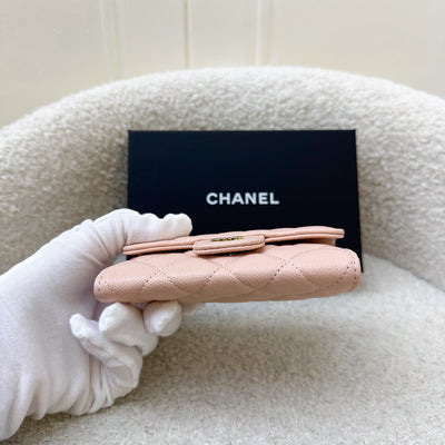 Chanel Classic Snap Card Holder in 24C Pink / Beige Caviar and LGHW