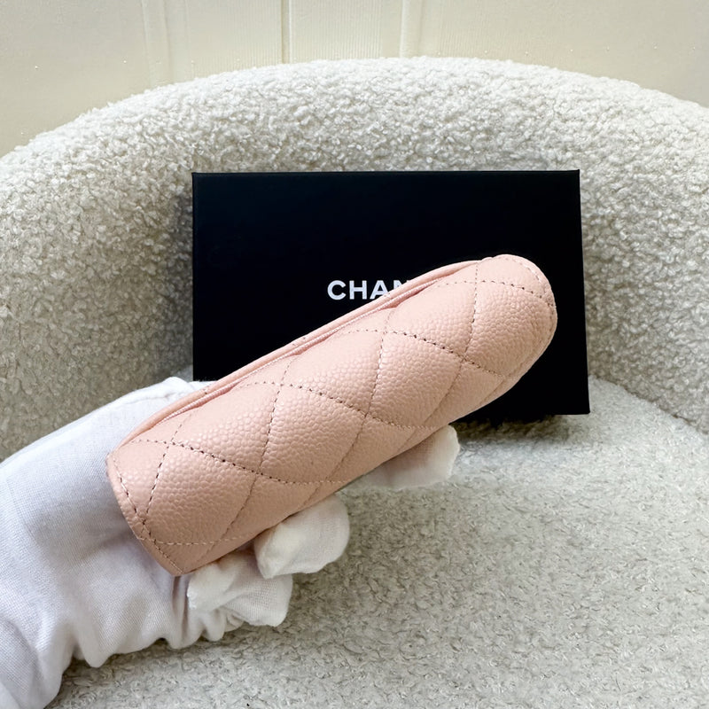 Chanel Classic Snap Card Holder in 24C Pink / Beige Caviar and LGHW